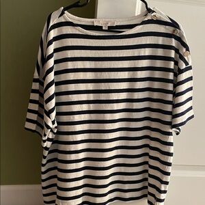 LOFT. Black  and White Striped Short Sleeve Tee worn